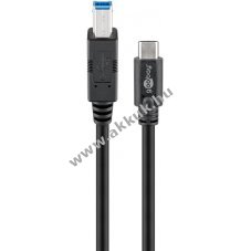 Goobay USB-C-USB-B k�bel 1m 15 W 3 A USB 3.0 5 Gbit/s fekete
