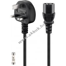 Goobay 1,5m UK 3-t�s h�l�zati k�bel C13 csatlakoz�val fekete