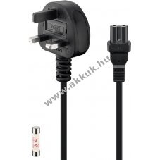 Goobay UK h�l�zati k�bel 1,5m 2x0,75 mm2 3 p�lus� C7 csatlakoz�