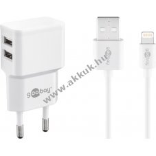 Goobay Apple Lightning t�lt�k�szlet 12W 2 USB csatlakoz� 1m feh�r