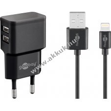Goobay Apple Lightning dupla USB t�lt� 12W 1m k�bel fekete