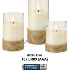 Goobay 3db/csomag LED val�s viaszos gyertya �vegben feh�r 3D l�ng AAA elemmel