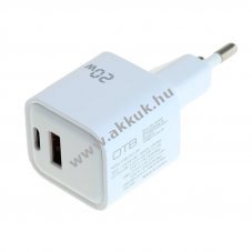 OTB GaN USB-t�lt� 1xUSB-C 1xUSB-A USB-PD 20W 2 portos feh�r