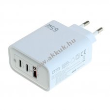 OTB GaN USB 3-port 65W t�lt� 2xUSB-C+1xUSB-A USB-PD feh�r