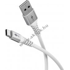 Goobay USB-C USB-A textilk�bel 3m 15W 3A feh�r f�m csatlakoz�kkal