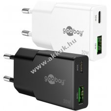 Goobay USB-C PD GaN 30W gyors t�lt� 1x USB-C 1x USB-A feh�r