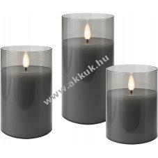 Goobay 3db/csomag LED val�di viasz gyertya �vegben sz�rke id�z�t�vel