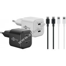 Goobay Twin Power 2x 35W USB-C t�lt� 2x 1m USB-C k�bel fekete-feh�r