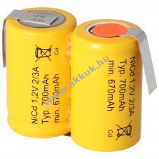 Helyettes�t� akku KR-600AE 2/3A 2,4V 600mAh 2x akkupakk U-forrf�l ipari NiCd