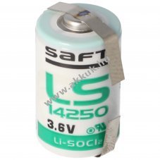 SAFT LS14250CNR l�tium elem, m�ret 1/2 AA, U alak� forraszt�pontok