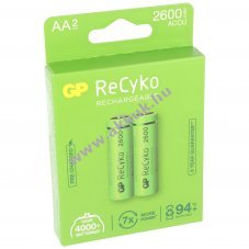 GP ReCyko AA akku 1,2V 2600mAh 2db/csomag NiMH
