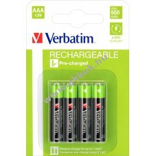 Verbatim el�re felt�lt�tt AAA (mikro) akku 1.2V 1000mAh 4db/csomag NiMH