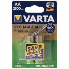 Varta Recharge Endless AA Mignon ceruza akku 1,2V 2500mAh 2db/csomag NiMH