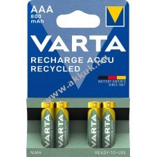 Varta Accu Recycled AAA (mikro) akku 1.2V 800mAh 4db/csomag NiMH