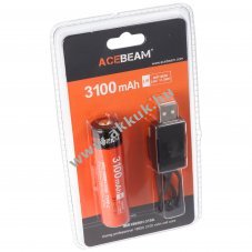 AceBeam 18650 Li-ion akku 3,7V 3100mAh USB-C csatlakoz�val