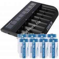 Helyettes�t� akku CR123A 3,7V 850mAh 8db/csomag + 8 csatorn�s LCD gyorst�lt� Li-Ion
