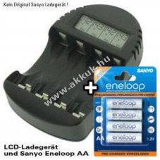 Panasonic gyorst�lt� LCD HR-3UTGB + 4x Panasonic eneloop AA Mignon ceruza 2000mAh 4db/csomag NiMH