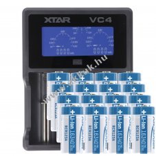 Helyettes�t� akku CR123A 3,7V 850mAh 16db/csomag LCD gyors t�lt� �s 2db t�rol�doboz Li-Ion