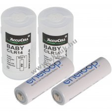 Panasonic eneloop BK-3MCDE/2BE akku 1.2V 2000mAh 2db/csomag + Baby/C LR14 adapter 2db/csomag NiMH