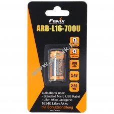 Fenix CR123A 16340 3,6V 700mAh akku USB t�lt�funkci�val dobozzal Li-Ion