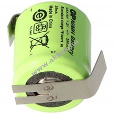 GP NiMH akku 1/3 AA Mignon 1,2V 250mAh forraszt�sarukkal