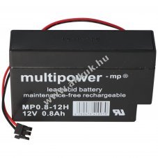 Multipower MP0.8-12H 12V 800mAh Molex 43025-200 fekete csatlakoz� akku AGM �lom-zsel�s