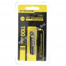 Nitecore NL1411R 14500 akku 3,6V 1100mAh USB-C t�lt�csatlakoz�val Li-Ion