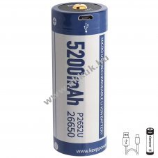 26650 3,7V 5200mAh Li-ion akkumul�tor USB t�lt�si lehet�s�ggel