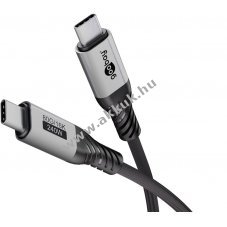 Goobay USB-C k�bel USB4 2.0 1m 240W 5A 80Gbit/s textilbor�t�s fekete ez�st