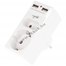 Heitech 2 foglalatos h�l�zati adapter 230-250V 2 USB 5V 2,1A