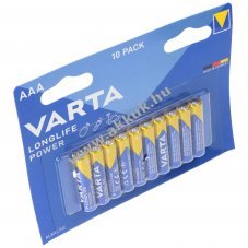 Varta Longlife Power AAA (mikro) LR03 1.5V 10db/csomag hagyom�nyos elem alk�li