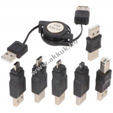 Heitech USB adapter k�szlet 7db/csomag feltekerhet� hosszabb�t� 75cm