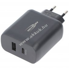 Ansmann 245PD USB-C PD t�lt� 45W 2x USB (USB-C PD + USB-A QC) laptopokhoz