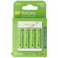 GP USB t�lt� 4db AA 2100mAh NiMH akkuval