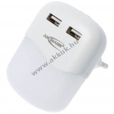 Ansmann LED �jszakai l�mpa NL15AC konnektorba be�p�tett alkony�rz�kel� 2x USB csatlakoz�