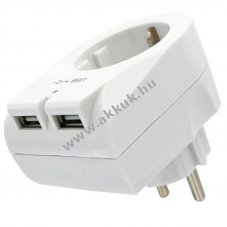 euro dug�s fali aljzat 2x USB 5V 2100mA feh�r gyermekz�rral t�lfesz�lts�g-v�delemmel piros LED