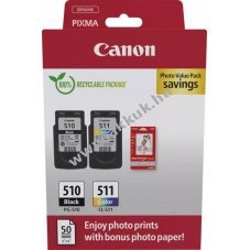 Eredeti Canon PG-510/CL-511 fekete/sz�nes kombipack nyomtat� tinta 50lap fot�pap�r 10x15cm