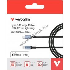 Verbatim t�lt�k�bel USB-C Lightning 1,2m 60W 480MBit/s fekete