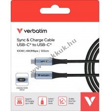 Verbatim USB-C t�lt�k�bel 1,2m 100W fekete