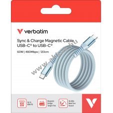 Verbatim USB-C t�lt�k�bel 1,2m k�k m�gneses 60W 480MBit/s