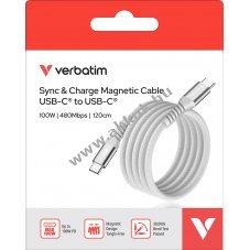Verbatim USB-C t�lt�k�bel 1,2m sz�rke m�gneses 100W 480MBit/s