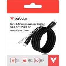 Verbatim USB-C USB-C t�lt�k�bel 1,2m 60W m�gneses