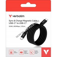 Verbatim USB-C t�lt�k�bel 1,2m 100W m�gneses