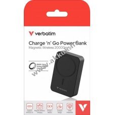 Verbatim Akku Powerbank 20000mAh m�gneses vezet�k n�lk�li USB-C QC-PD 3.0 1db/csomag Li-Polymer