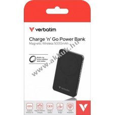 Verbatim MCP-5GN powerbank akku 5000mAh m�gneses vezet�k n�lk�li USB-C QC-PD3.0 Li-Polymer