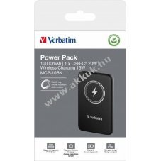 Verbatim MCP-10BK akku powerbank 10000mAh Magnetic Wireless USB-C QC-PD 3.0 fekete Li-Polymer