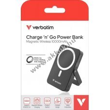 Verbatim Charge'n'Go akku powerbank 10000mAh 15W Magnetic USB-C PD3.0 fekete 1db/csomag Li-Polymer