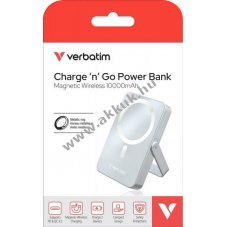 Verbatim Charge'n'Go powerbank 10000mAh 20W USB-C QC-PD3.0 15W m�gneses vezet�k n�lk�li k�k
