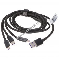 Helyettes�t� akku 3in1 USB adatk�bel USB-C iPhone Micro-USB 1m fekete