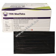 Orvosi OP-maszk Typ IIR 3-r�teg� fekete 50db/csomag DIN EN 146832019+AC2019(E)